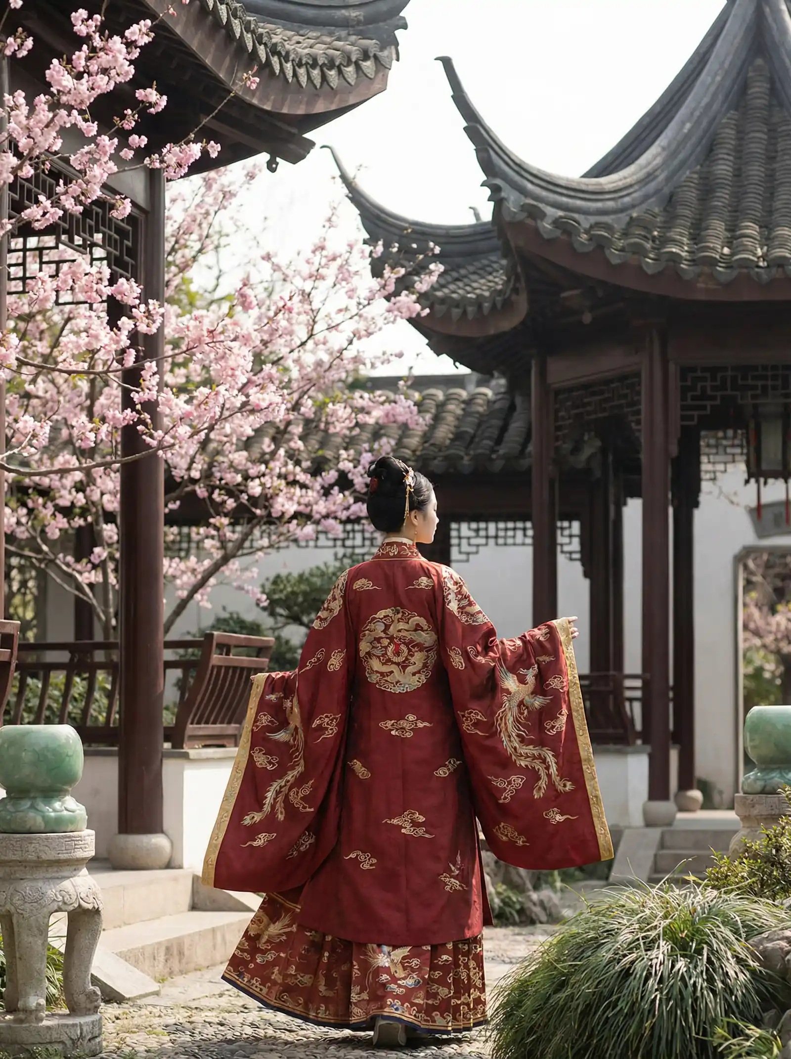 少女秩序小鱼 明制汉服红色凤凰刺绣